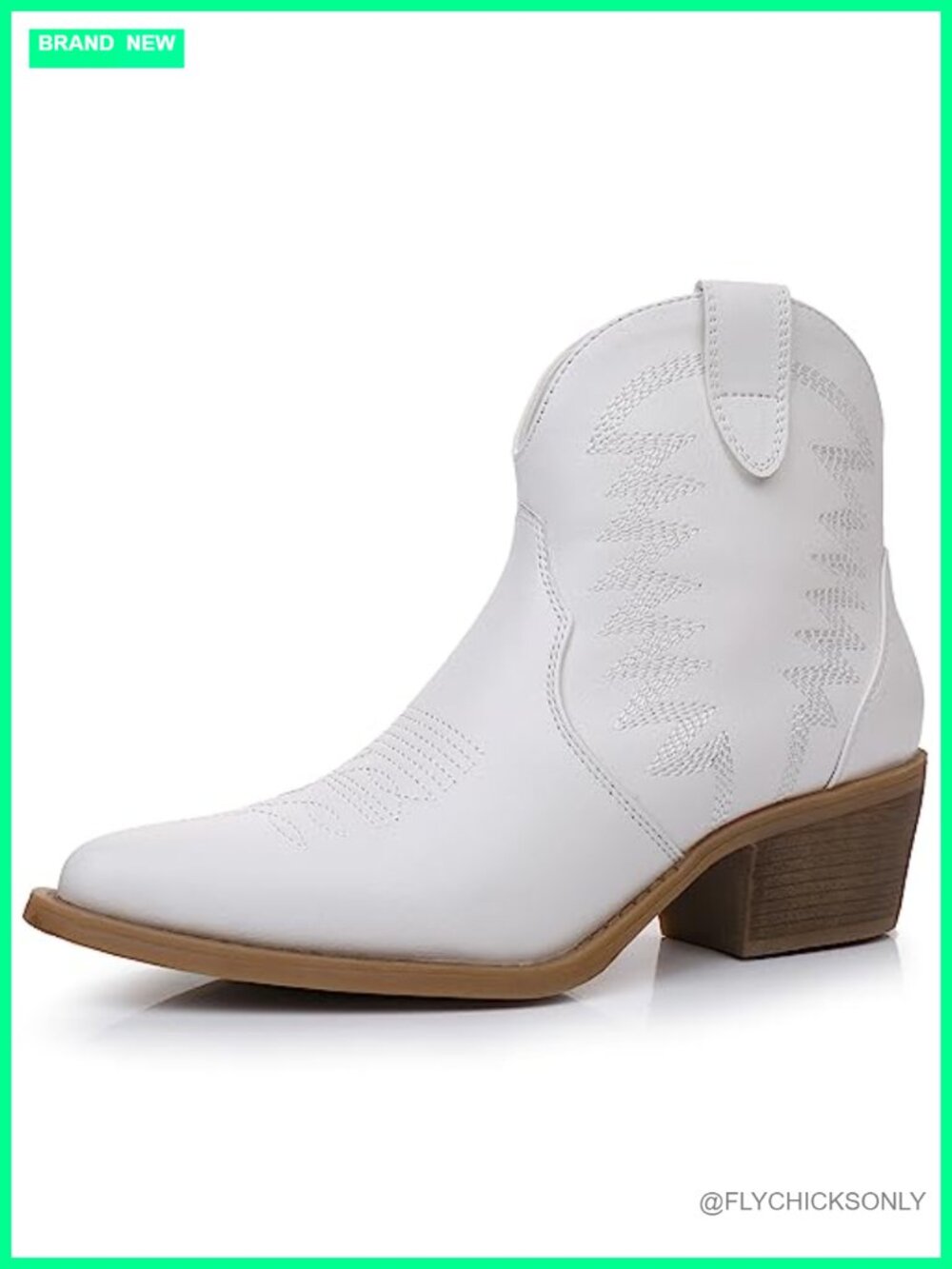 Western Ankle Cowboy Boots Pointed Toe Faux Leather Low Heel Booties
